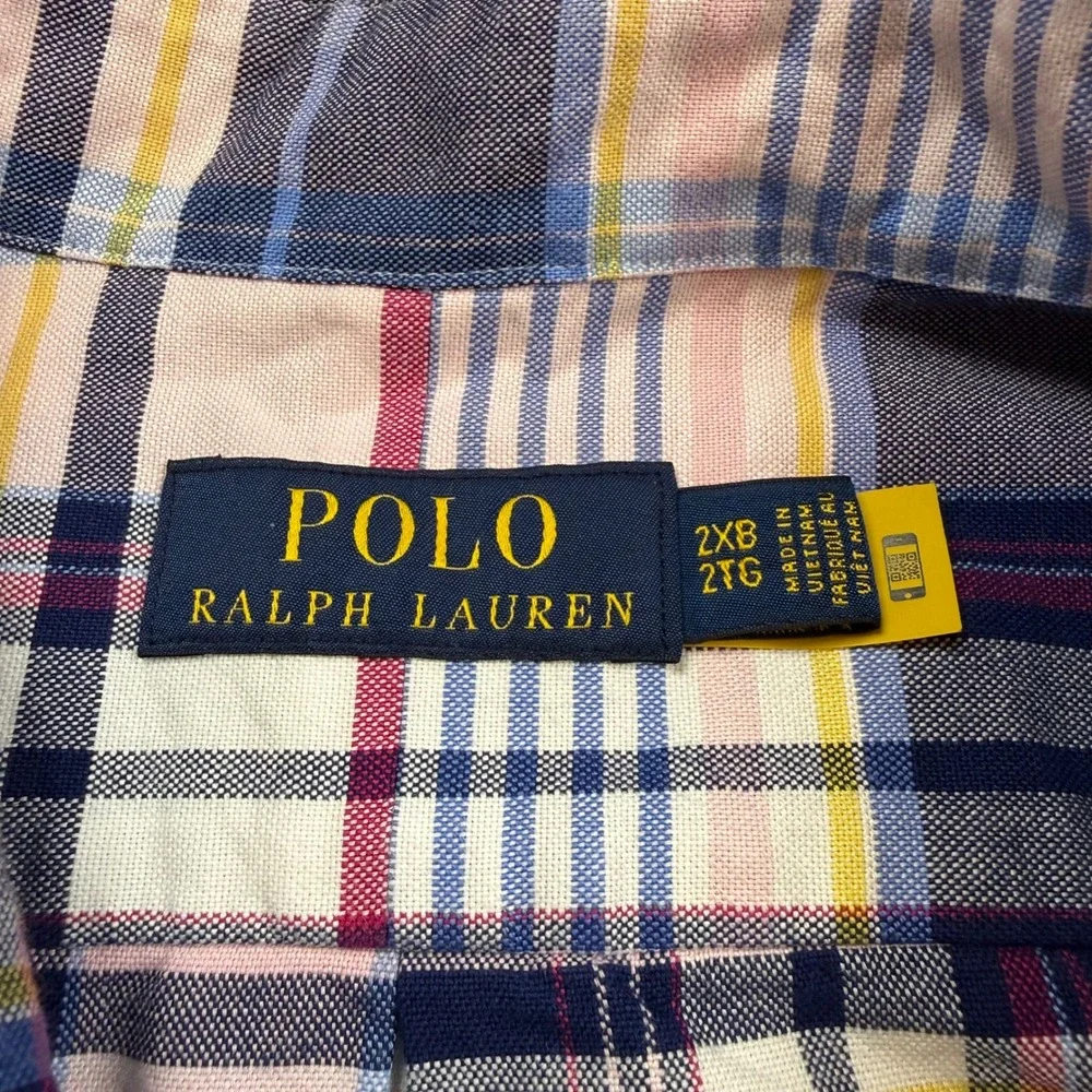 Polo Ralph Lauren‎ Mens 2XB Big Plaid Button Down Shirt Blue Pink Yellow Cotton